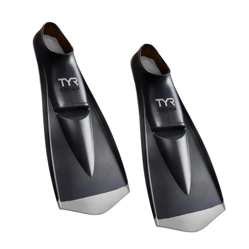 TYR Flexfin 2.0 Rubber Swim Fins - Adult Swimming Gear for Pool Lap Swimming, Training - Blade Fins Promote Proper Movement Through Legs and Feet - 100% Rubber - Color Coded - XL, Black - Image 1